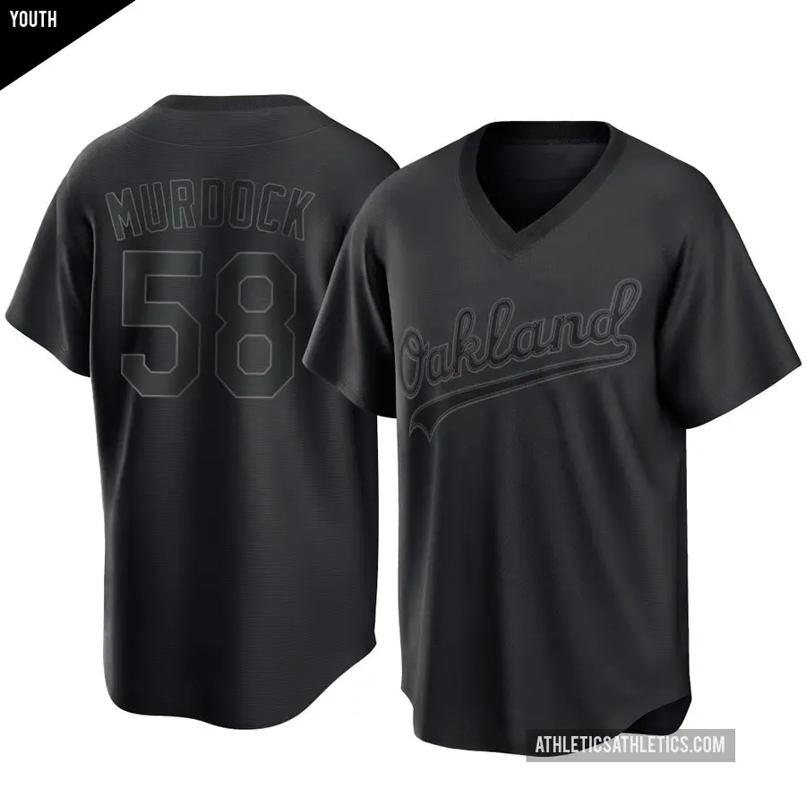 Youth Oakland Athletics ＃58 Noah Murdock Replica Black Pitch Fashion Jersey