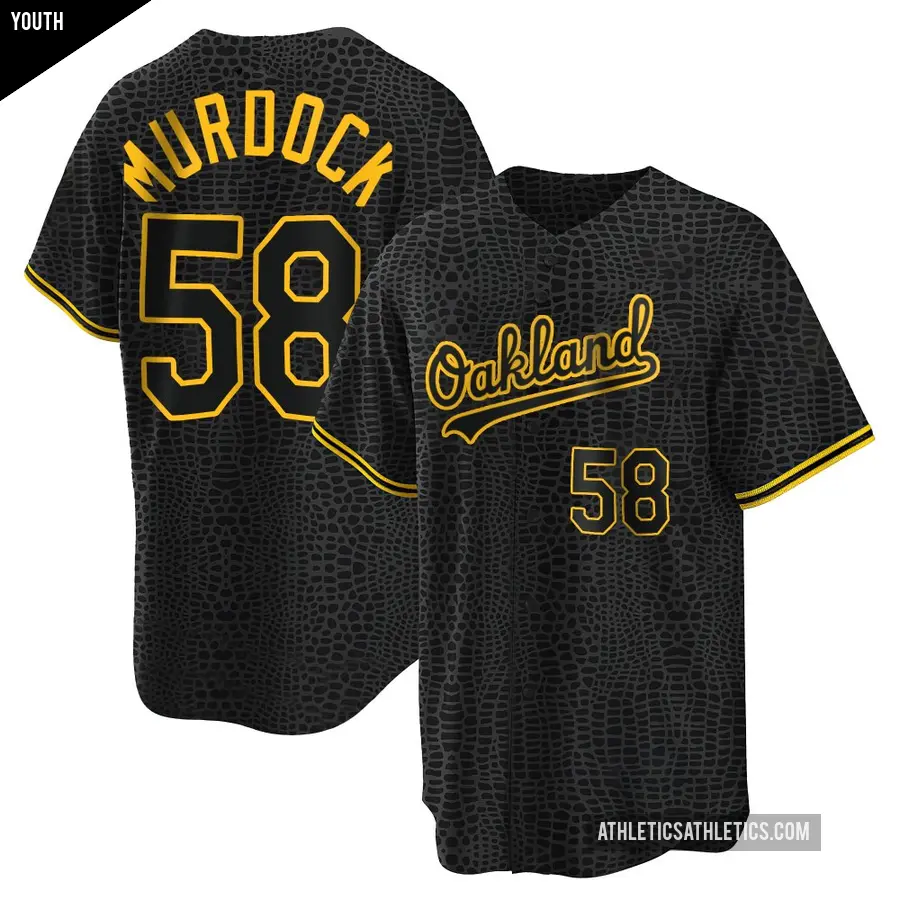 Youth Oakland Athletics ＃58 Noah Murdock Replica Black Snake Skin City Jersey