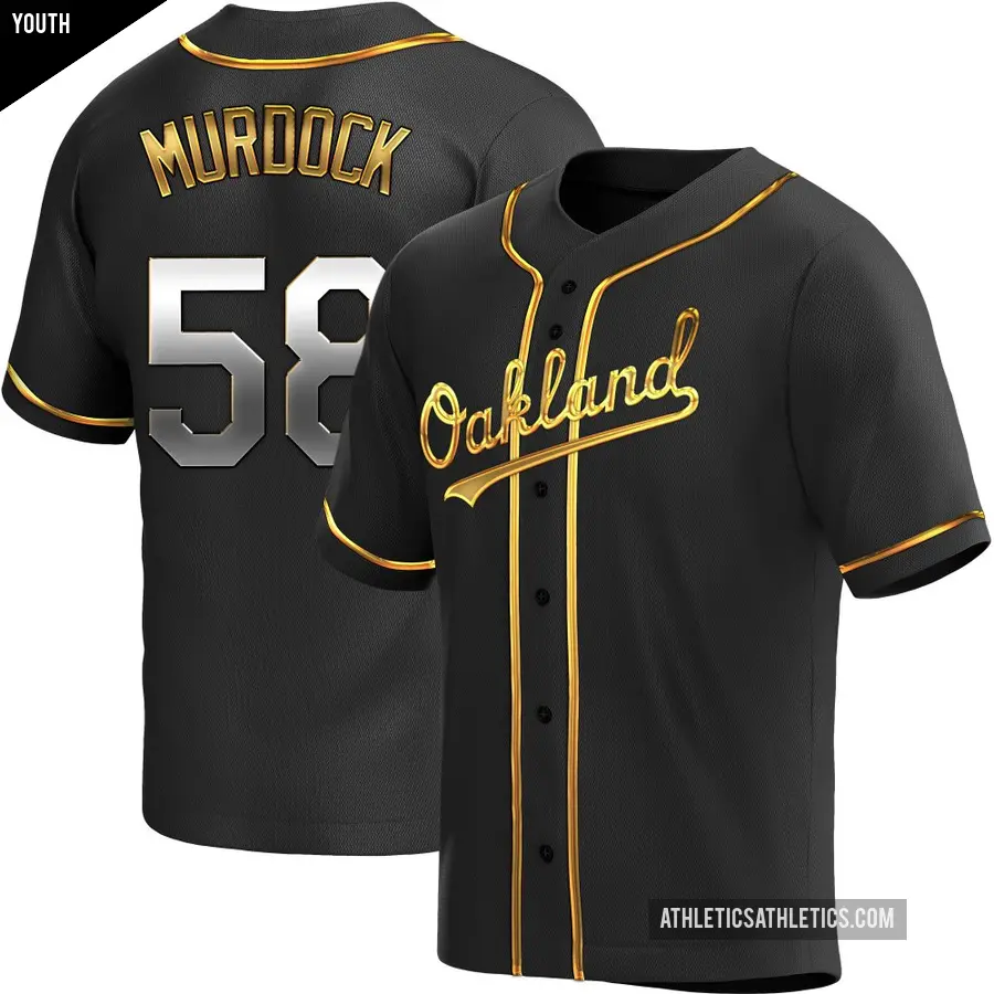 Youth Oakland Athletics ＃58 Noah Murdock Replica Gold Black en Alternate Jersey
