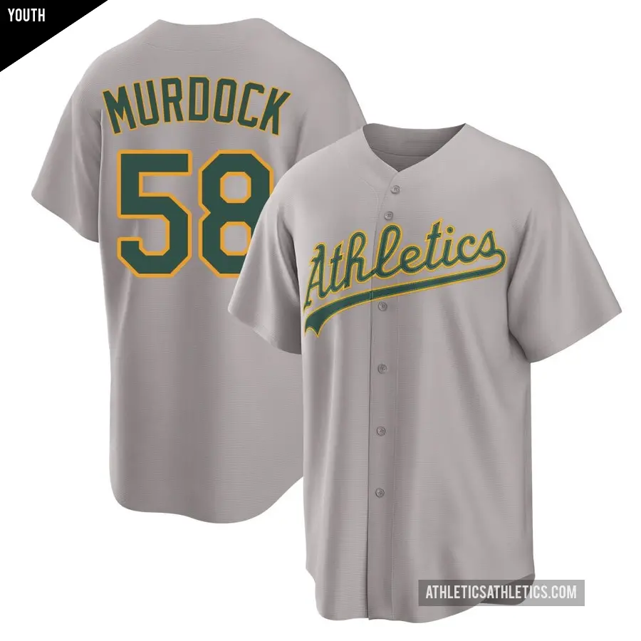 Youth Oakland Athletics ＃58 Noah Murdock Replica Gray Away 2.0 Jersey