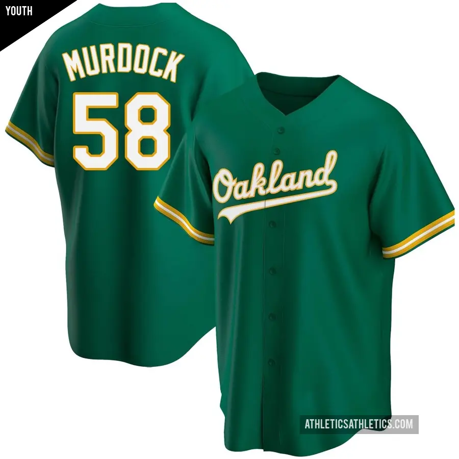 Youth Oakland Athletics ＃58 Noah Murdock Replica Green Kelly Alternate Jersey