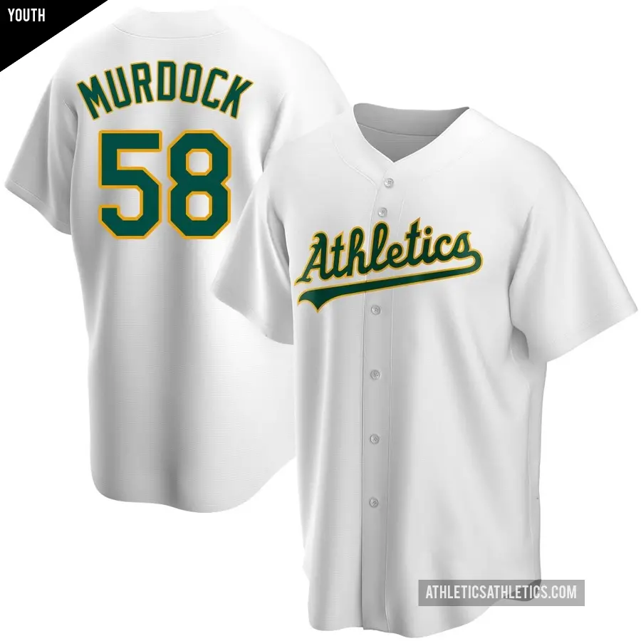 Youth Oakland Athletics ＃58 Noah Murdock Replica White Home Jersey