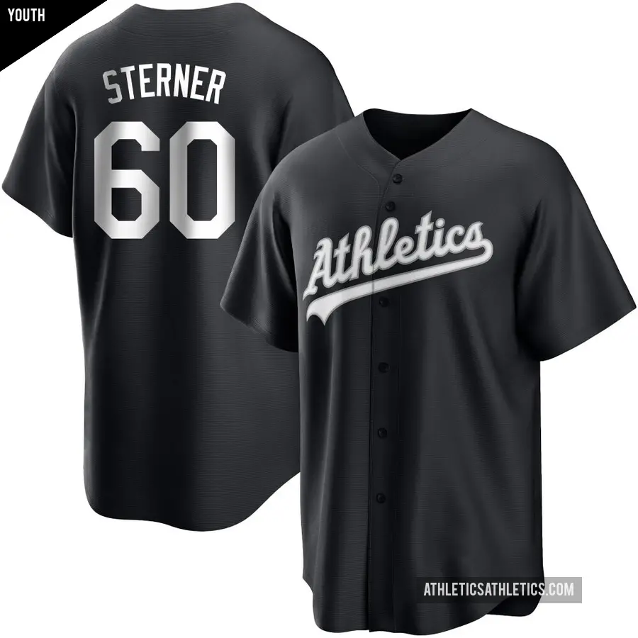 Youth Oakland Athletics ＃60 Justin Sterner Replica Black/White Jersey