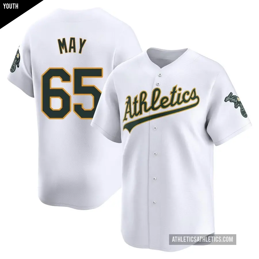 Youth Oakland Athletics ＃65 Trevor May Limited White Home Jersey