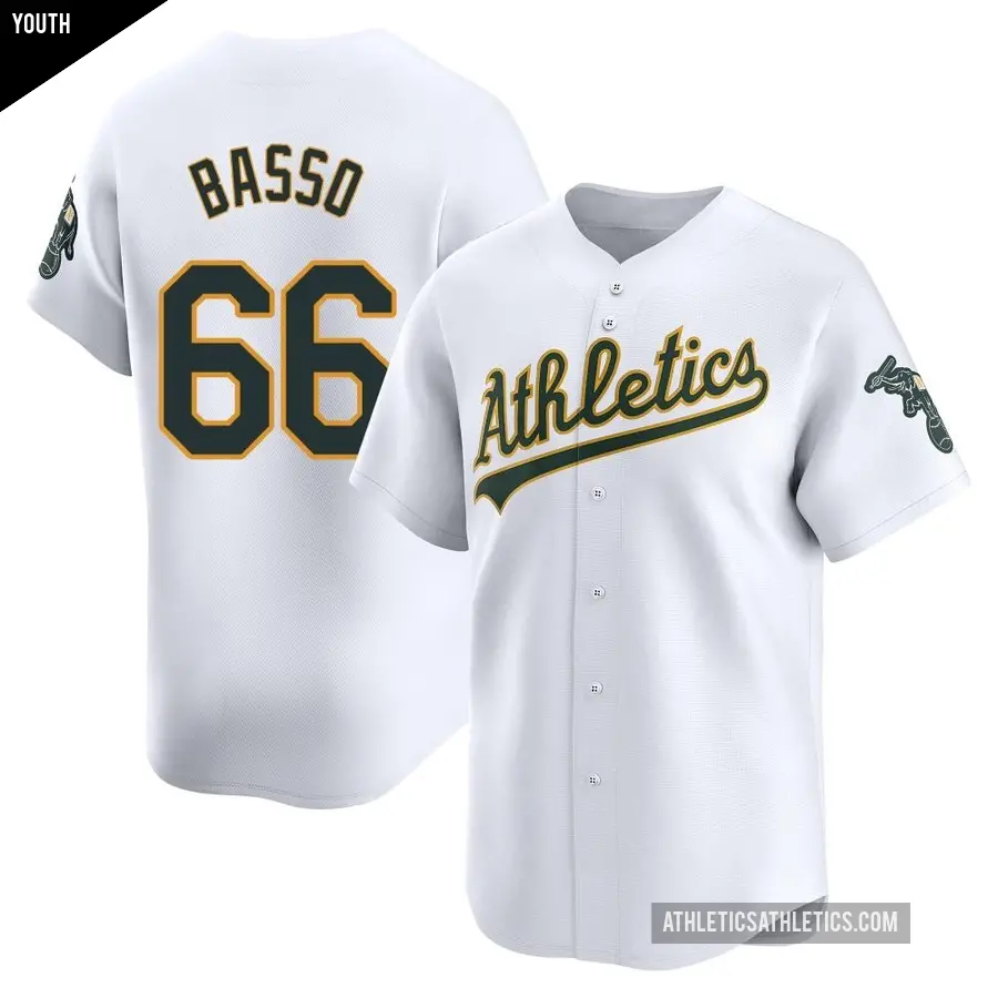 Youth Oakland Athletics ＃66 Brady Basso Limited White Home Jersey