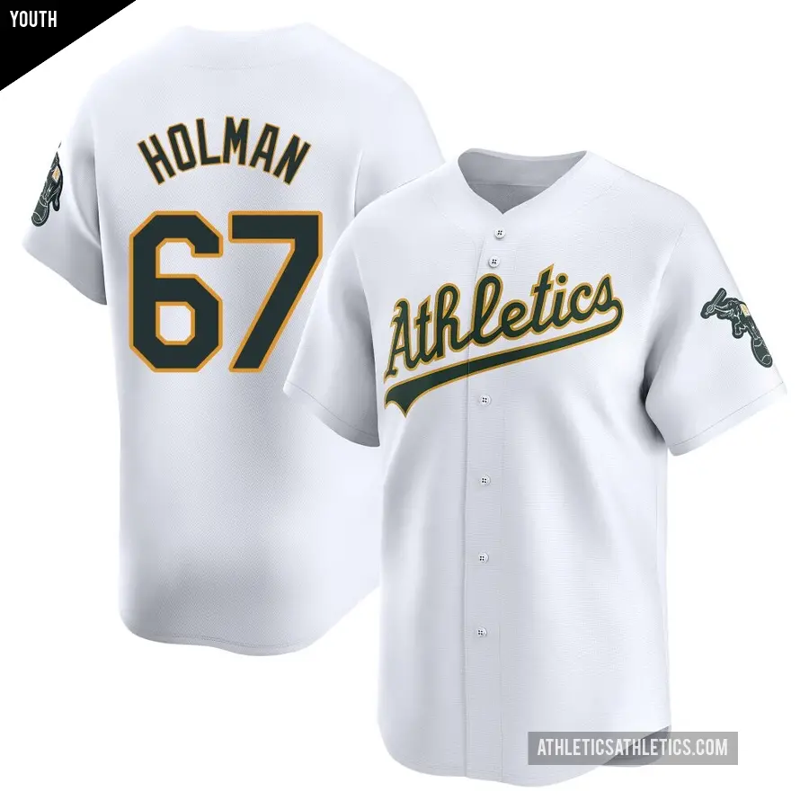 Youth Oakland Athletics ＃67 Grant Holman Limited White Home Jersey