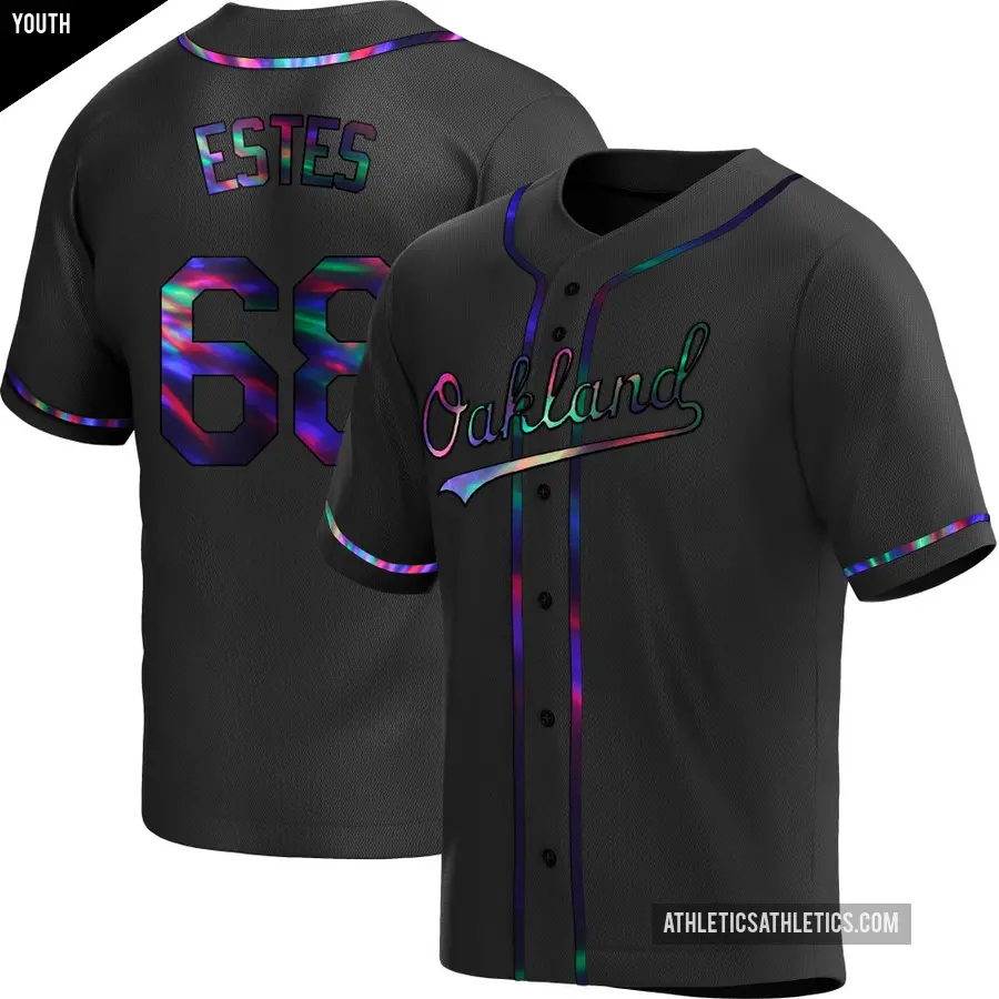 Youth Oakland Athletics ＃68 Joey Estes Replica Black Holographic Alternate Jersey