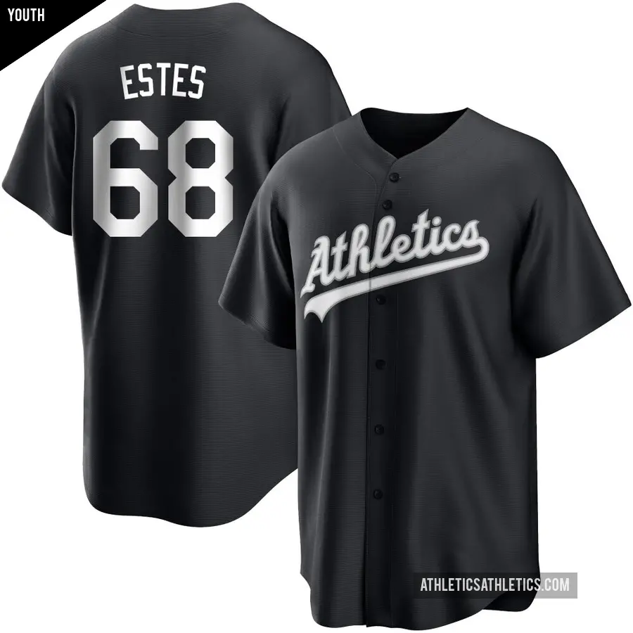 Youth Oakland Athletics ＃68 Joey Estes Replica Black/White Jersey