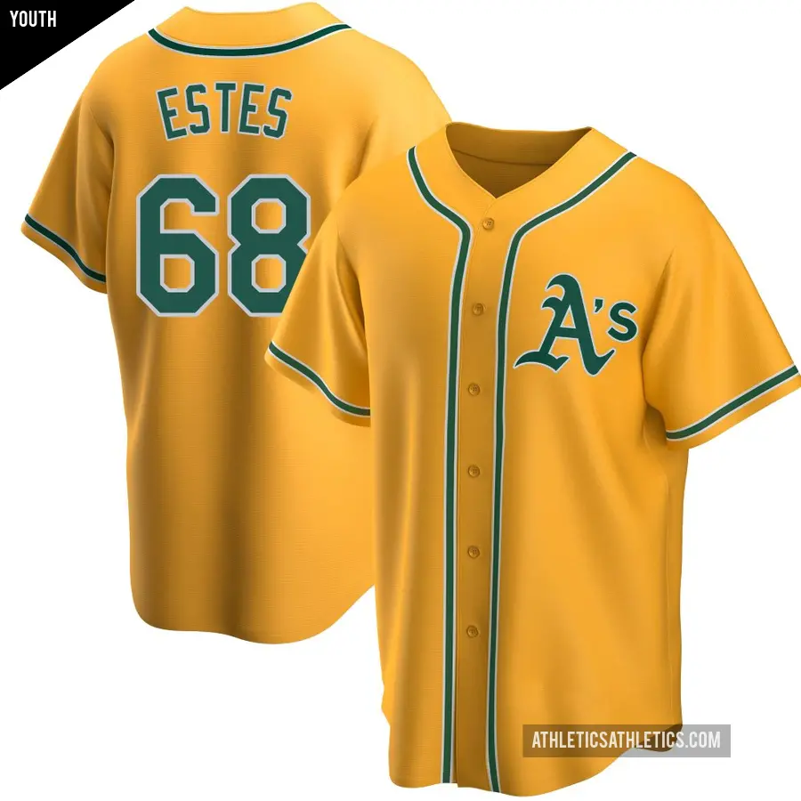 Youth Oakland Athletics ＃68 Joey Estes Replica Gold Alternate Jersey