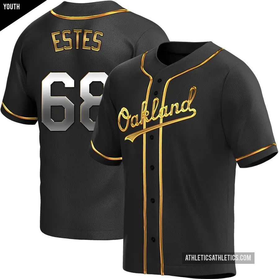 Youth Oakland Athletics ＃68 Joey Estes Replica Gold Black en Alternate Jersey