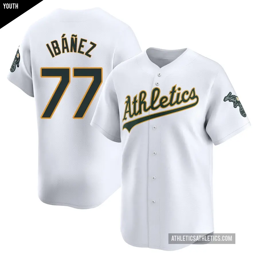 Youth Oakland Athletics ＃77 Andy Ibanez Limited White Home Jersey